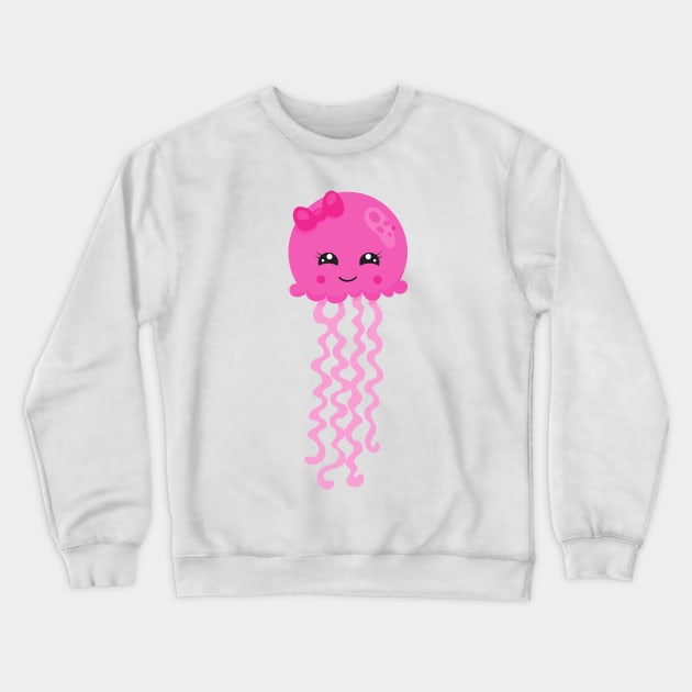 Cute Jellyfish, Little Jellyfish, Pink Jellyfish Crewneck Sweatshirt by Jelena Dunčević